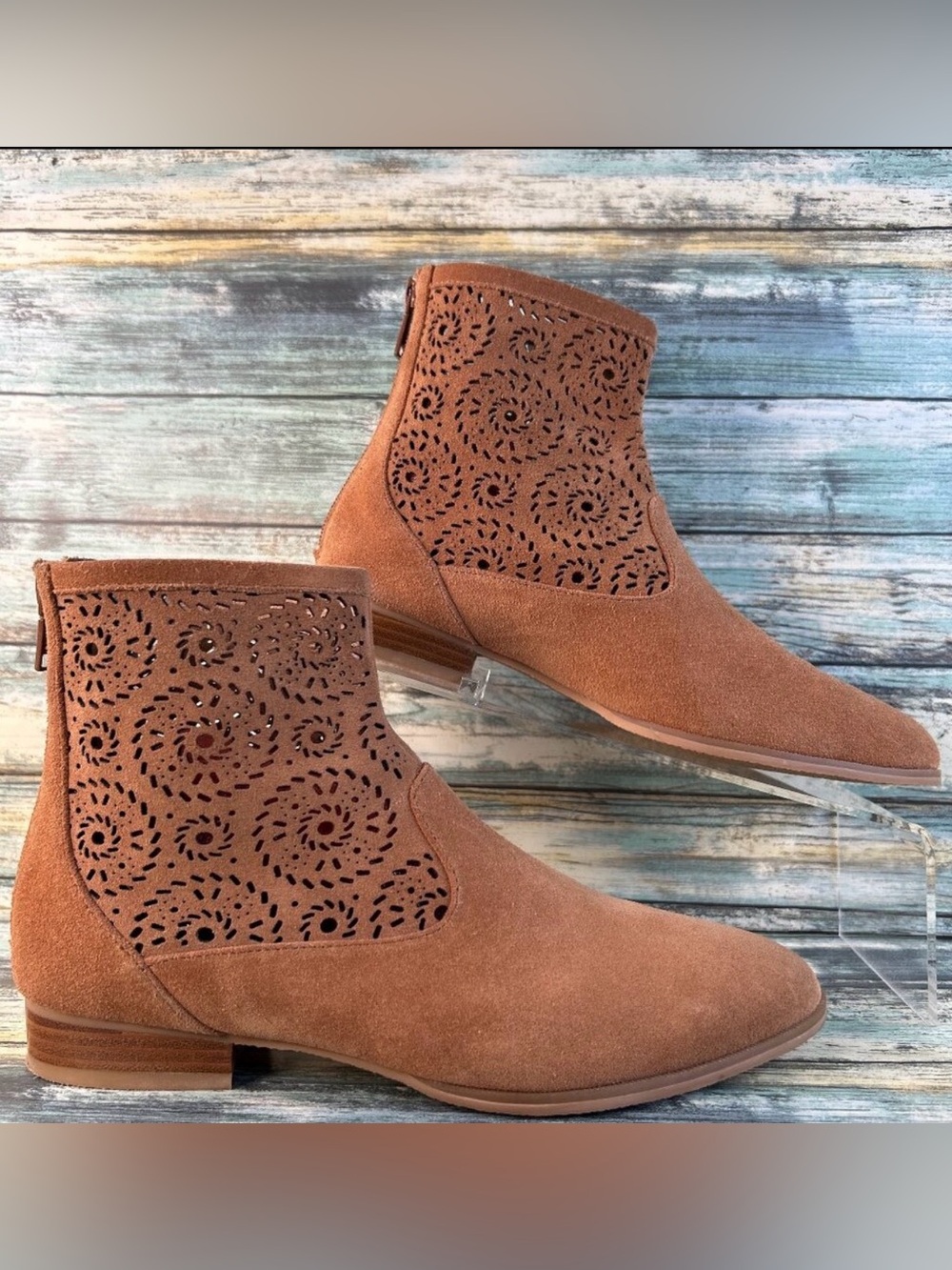 Jack Rogers Ronnie Boots Womens 7M Brown Suede Zip Flat Sole Western Boho Ankle